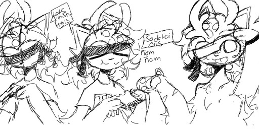 anthro antlers clothing eating eating_food eyeless gun horn male no_shirt paws ranged_weapon shirt smile solo speech_bubble text topwear weapon voidlyvessel pixile_studios super_animal_royale coffepancacke_(voidlyvessel) deer mammal hi_res monochrome