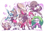 2017 absolute_territory anthro banette baseball_bat bat_(object) black_body black_fur blue_body blue_eyes blue_fur blush book bottomwear breast_rest breast_size_difference breasts brown_body brown_fur butt candy canid canine claws cleavage clothed clothing dessert digital_media_(artwork) diives eeveelution elemental_creature eyelashes female flora_fauna food footwear fur generation_2_pokemon generation_3_pokemon generation_4_pokemon generation_7_pokemon ghost glacee_(diives) glaceon group gum hair hand_on_hip humanoid lagomorph legwear looking_at_viewer loppu_(diives) lopunny lyca_(diives) lycanroc mammal midnight_lycanroc multicolored_body multicolored_fur nette_(diives) nintendo plant pokemon pokemon_(species) red_body red_eyes red_fur shoes simple_background size_difference skirt smear_(diives) smeargle smile sneas_(diives) sneasel socks spirit steenee sweetee_(diives) teeth thigh_highs torn_clothing umbree_(diives) umbreon white_background white_body white_fur wide_hips