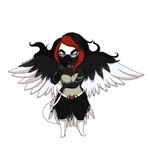 alternative_fashion anthro belt big_breasts black_hair boots breasts chibi clothed clothing electronics female footwear goth hair highlights_(coloring) jewelry long_hair microphone musician necklace our_fragile_echo red_highlights shoes singer solo spread_wings topless topless_female wings melisandre_(artist) heavy_metal paivio_selanne avian bird corvid corvus_(genus) crow oscine passerine hi_res