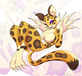 anthro breasts claws countershading featureless_breasts female fur looking_at_viewer makeup nude smile solo spots tuft arskie198 kirby_(series) kirby_and_the_forgotten_land nintendo clawroline felid leopard mammal pantherine absurd_res hi_res