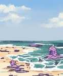 ambiguous_gender beach black_eyes cloud day dot_pupils open_mouth outside purple_body sand sea sky solo tongue water white_sclera flavia-elric nintendo pokemon generation_1_pokemon goo_creature grimer pokemon_(species) 2019 digital_media_(artwork) hi_res