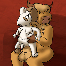 abdominal_bulge anal anal_penetration anthro brown_body dominant duo foreskin fur furniture genitals grabbing_from_behind gynomorph gynomorph/male gynomorph_penetrated hyper hyper_genitalia intersex intersex/male intersex_penetrated large_penetration larger_dom larger_male male male_penetrating male_penetrating_gynomorph male_penetrating_intersex overweight overweight_intersex penetration penis ridiculous_fit sex sitting sitting_on_another size_difference sofa sofa_sex spots tan_body tan_fur dukeofsnailplace plum_(dukeofsnailplace) bovid bovine cattle highland_cattle lagomorph mammal 1:1