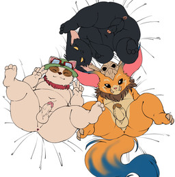 3_toes anthro anus balls bedding bedding_background black_balls black_body black_fur black_penis black_sclera blue_tail bodily_fluids bone butt claws clothing countershade_torso countershading crossed_arms erection eye_markings eyewear eyewear_on_head feet fluffy fluffy_tail foreskin fur fur_markings genital_fluids genitals gesture goggles goggles_on_head green_clothing green_hat green_headwear group grumpy hand_gesture hat headgear headwear legs_up lying male male_anthro markings mostly_nude mostly_nude_anthro mostly_nude_male narrowed_eyes navel neck_tuft nude nude_anthro nude_male on_back orange_body orange_fur penis penis_size_difference perineum precum presenting presenting_anus presenting_hindquarters short short_anthro short_male skull slightly_chubby slightly_chubby_anthro slightly_chubby_male small_penis smile smiling_at_viewer spread_legs spreading tail tan_balls tan_body tan_fur tan_penis thick_penis toes trio tuft tusks v_sign y_anus yellow_sclera mightyoceano league_of_legends riot_games tencent gnar_(lol) teemo_(lol) veigar yordle absurd_res digital_media_(artwork) hi_res