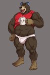 anthro barazoku black_nose brown_body brown_fur bulge clothing fur humanoid_hands kemono male musclegut muscular pubes shirt solo topwear underwear kounfuyu animal_crossing nintendo grizzly_(animal_crossing) bear mammal 2020 hi_res