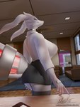 anthro bottomwear chair clothing female furniture lidded_eyes lingerie looking_back office office_chair secretary shirt skirt solo text topwear white_body hiddenmask18 nintendo pokemon generation_5_pokemon legendary_pokemon pokemon_(species) reshiram scalie 3:4 3d_(artwork) blender_(artwork) digital_media_(artwork) hi_res url