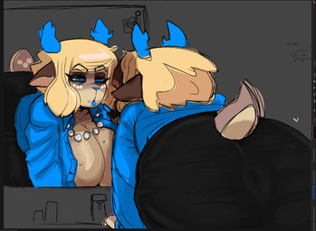 anus big_breasts big_butt blonde_hair breasts butt female hair lipstick makeup mature_female puffy_anus solo trifecta_(artist) deltarune undertale_(series) carol_holiday deer mammal sketch
