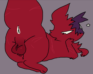 animal_genitalia anus balls butt butt_focus eyelashes facial_scar feral fur genitals looking_back lying male on_front raised_tail red_body red_fur red_tail scar scars_all_over sheath solo tail artienvy rain_world videocult artificer_(rain_world) slugcat hi_res