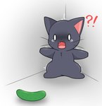 ?! absurd_res black_body black_fur cats_vs._cucumbers cucumber domestic_cat felid feline felis feral food fruit fur hi_res leafeon0927 mammal meme open_mouth plant scared whiskers