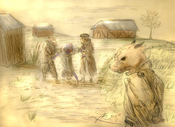 anthro barn country field gang group interrogation mafia male outside overcoat rural rust holt5 mammal reptile scalie digital_media_(artwork) graphite_(artwork) hi_res mixed_media monochrome sepia sketch traditional_media_(artwork)