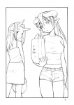 duo female horn humanoid_pointy_ears not_furry pointy_ears hinemosunotari shinrabanshou astaroth demon humanoid black_and_white monochrome