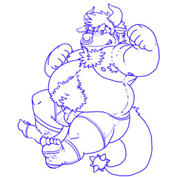 anthro belly bulge clothing facial_piercing horn humanoid_hands male moobs nipples nose_piercing nose_ring overweight overweight_male piercing ring_piercing simple_background solo underwear fatyogi bovid bovine cattle mammal 1:1 2015 blue_and_white monochrome
