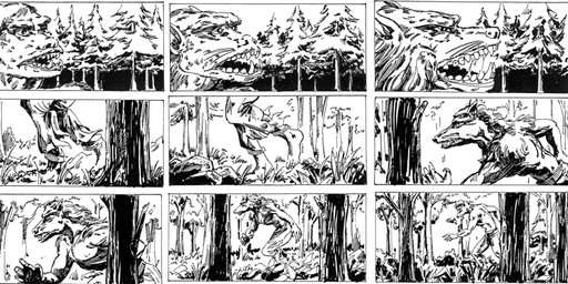 anthro bloodshot_eyes chasing clothed clothing digitigrade eye_focus foot_growth forest fur fur_growth growth hair male muscular partially_clothed plant snout snout_growth solo storyboard torn_clothing transformation tree whiskers unknown_artist mythology canid canine human mammal mythological_canine mythological_creature werecanid werecanine werecreature werewolf absurd_res black_and_white hi_res monochrome