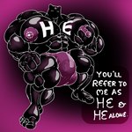 abs anthro balls barefoot biceps big_balls big_bulge big_muscles big_pecs big_penis bulge clothing dialogue feet feline_ears genital_outline genitals glistening huge_balls huge_bulge huge_muscles huge_pecs huge_penis humanoid_feet humanoid_hands hyper hyper_balls hyper_bulge hyper_genitalia hyper_muscles hyper_pecs latex looking_at_viewer low-angle_view male moobs muscular muscular_anthro muscular_male nipples nude pecs penis plantigrade reflective_body simple_background soles solo thick_thighs toes underwear wide_hips fujiyama_samoyed he_(anthro) 1:1