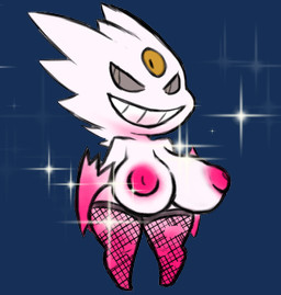 anthro anthrofied areola big_areola big_breasts biped breasts clothing featureless_feet feet female fishnet_clothing fishnet_legwear fishnet_stockings fishnet_stockings_only forehead_gem fur gem glowing glowing_areola gradient_fur grey_eyes grey_sclera grin huge_breasts huge_hips legwear looking_at_viewer nipples pink_areola pink_body pink_fur pink_nipples pokemorph puffy_areola shortstack shortstack_female simple_background smile solo sparkles standing thick_thighs three-quarter_view torn_clothing torn_fishnet_clothing torn_legwear transparent_background white_body white_fur wide_hips kentayuki nintendo pokemon generation_6_pokemon mega_evolution mega_gengar pokemon_(species) shiny_pokemon 2016 alpha_channel full-length_portrait hi_res mixed_media portrait