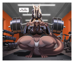 abs airplane_ears anthro barbell barbell_squats big_breasts black_hair blue_eyes border breasts city cityscape claws clothed clothing countershade_legs countershade_torso countershading crotch_tuft detailed_background duo ears_up exercise exercise_bike eyebrows fangs_bared female female/female finger_claws fingers fluorescent_light front_view glistening glistening_clothing hair hair_over_eye hanging_breasts holding_object hooved_fingers hooves huge_breasts huge_hips huge_thighs hyper long_hair long_sleeves long_tail midriff muscular muscular_anthro muscular_female navel nipple_outline nipples_visible_through_clothing panties pantsless platinum_blonde red_sclera shadow shaking smug_grin speech_bubble tail thick_eyebrows thick_thighs tight_clothing toe_claws tuft underwear water_fountain weightlifting weights white_border wide_hips window workout yellow_eyes hiverdose sahra_(hiverdose) xena_(hiverdose) deer mammal unknown_species digital_media_(artwork) hi_res