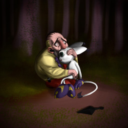 ambiguous_gender anthro balding blonde_hair clothed clothing corpse death detailed_background duo forest fur gloves hair handwear larger_male male plant sad size_difference tail tail_tuft tree tuft munohlow bandai_namco digimon drawfee_(copyright) ivan_the_terrible_and_his_son_ivan moonpaw_(karina_farek) spheal_(drawfee) digimon_(species) felid feline gatomon human mammal 1:1 digital_media_(artwork) hi_res inspired_by_formal_art nonbinary_(lore)