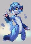 anthro blue_body blue_fur claws fur horn kemono open_mouth pawpads tail yellow_eyes rady-wolf mythology rufen domestic_cat dragon felid feline felis mammal mythological_creature mythological_scalie scalie hi_res