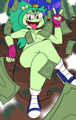 4_fingers aged_up anthro banknote breasts camera_flash champion clothing crossed_legs crown dollar_sign_bag ear_piercing exposed exposed_breasts eyelashes female fingerless_gloves fingers footwear future gesture gloves green_body green_hair hair hand_gesture handwear headgear looking_at_viewer low-angle_view medal money money_bag naturally_censored nude nude_female piercing ponytail public public_nudity screen sharp_teeth shoes sitting sneakers solo teeth thick_thighs tongue tongue_out v_sign puchipi cartoon_network ok_k.o.!_let's_be_heroes adult_fink fink_(ok_k.o.!_lbh) mammal murid murine rat rodent alternate_version_at_source hi_res