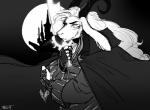 anthro beard cape castle clothing facial_hair fangs heart_symbol horn long_ears melee_weapon ringed_eyes solo sword teeth weapon ancientbot castlevania konami undertale undertale_(series) alucard_(castlevania) asriel_dreemurr boss_monster_(undertale) bovid caprine mammal greyscale hi_res monochrome