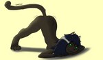 anthro ass_up black_body black_fur black_hair black_nose breasts butt digitigrade female flexible fur green_eyes hair jack-o'_pose looking_at_viewer nude pose shaking_butt side_boob solo ynnerius rrannara domestic_cat felid feline felis mammal absurd_res hi_res