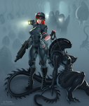 anthro big_head black_body breasts claws collar curvy_anthro curvy_female curvy_figure duo erect_nipples female leash lips nipples submissive submissive_female thick_lips thick_thighs weapon xianetta alien_(franchise) alien_vs._predator_(franchise) alien human humanoid mammal xenomorph 2020 absurd_res hi_res