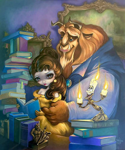 anthro breasts brown_body brown_fur brown_hair clothed clothing dress eyebrows eyelashes female fur group hair horn lips long_hair looking_at_viewer makeup male open_mouth pupils smile teeth trio jasmine_becket-griffith beauty_and_the_beast disney beast_(disney) belle_(beauty_and_the_beast) lumiere_(disney) animate_inanimate human mammal monster 2024 dated official_art painting_(artwork) traditional_media_(artwork) traditional_painting_(artwork)