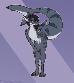4_toes andromorph anthro black_hair eyeshadow feet femboy freckles genitals gills grey_body hair hair_over_eye hand_on_hip humanoid_hands intersex leaning leaning_forward long_hair looking_at_viewer makeup navel non-mammal_navel nude_andromorph nude_anthro outline purple_background purple_eyes shark_tail simple_background snaggle_tooth solo toes vulva white_outline dansharkman zane_(dansharkman) aquatic fish shark 2025 digital_drawing_(artwork) digital_media_(artwork) english_description hi_res trans_(lore) trans_man_(lore)