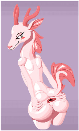 anthro antlers anus big_butt blush butt curvy_figure femboy fin horn looking_at_viewer male pink_antlers pink_fin pink_nose presenting presenting_anus rear_view solo spread_butt spreading conditional_dnp deltasomnium siral_(deltasomnium) deer hybrid mammal marine