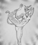 anthro breasts claws female flexible genitals jewelry looking_at_viewer necklace nipples nude pussy simple_background smile solo spots toe_claws unrealcereal dreamworks madagascar_(series) gia_the_jaguar felid jaguar mammal pantherine 2021 greyscale hi_res monochrome