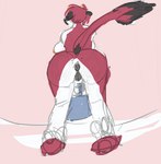 anthro anus below_subject breasts butt clothed clothing female fur genitals hair presenting presenting_anus presenting_hindquarters presenting_pussy pussy raised_tail red_body red_fur solo tail upskirt erimad eri_(erimad) bovid bovine cattle mammal absurd_res guide_lines hi_res sketch