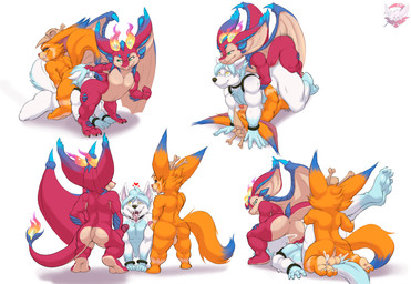 all_fours anal anal_penetration anthro anus balls bodily_fluids bracelet collar cum cum_in_ass cum_in_mouth cum_inside cum_on_face doggystyle ejaculation from_behind_position fur genital_fluids genitals group jewelry kneeling lying male male/male male_penetrated open_mouth orange_body orange_fur penetration penis pinned pinned_to_ground red_body rimming_male sex size_difference standing trio white_body white_fur fennephilim_fox league_of_legends mythology riot_games tencent fan_character gnar_(lol) smolder_(lol) canid canine dragon mammal mythological_creature mythological_scalie scalie yordle hi_res