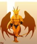 abs anthro biceps biped black_sclera blonde_hair blue_eyes bulge glowing glowing_eyes hair long_ears long_hair looking_at_viewer male muscular muscular_anthro muscular_male pecs smile solo standing tail cerezo european_mythology mythology andrus deity dragon mythological_creature mythological_scalie scalie western_dragon hi_res