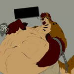 anthro anthro_pred beard belly belly_fur big_belly bottomwear chain clothing cuff_(restraint) facial_hair hair hand_on_hip imprint imprint_head male male_pred navel pants pants_only restraints rumbling_stomach speech_bubble squirming tail tail_motion text vore wrist_cuffs cirrussnep_(artist) wildside wild_(wildside) hyena mammal 2020 2d_animation animated english_text high_framerate no_sound short_playtime webm