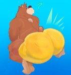 anthro barefoot big_butt blue_background bottomwear brown_body brown_fur bubble_butt butt clothed clothing crouching emanata eyebrows feet fur huge_butt huge_thighs jewelry looking_at_viewer looking_back looking_back_at_viewer male necklace overweight overweight_anthro overweight_male presenting presenting_hindquarters question_mark shorts simple_background solo thick_thighs tight_bottomwear tight_clothing tight_shorts topless topless_anthro topless_male tuft twerking debudraws banjo-kazooie rareware banjo_(banjo-kazooie) bear mammal 2024 hi_res