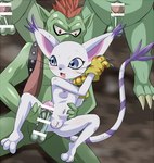 anthro blue_eyes bodily_fluids brush female forced genitals group male male/female penis rape sex tears heigani bandai_namco digimon digimon_(species) gatomon goblimon humanoid