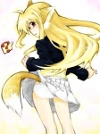 blonde_hair clothing female hair knee_pit long_hair looking_at_viewer looking_back panties rear_view red_eyes solo standing tail underwear unknown_artist animal_humanoid canid canid_humanoid canine canine_humanoid fox fox_humanoid humanoid mammal mammal_humanoid 3:4