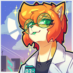 anthro biped blep clothed clothing cloud coat detailed_background eyewear femboy fur glasses hair lab_coat looking_at_viewer low-angle_view male round_glasses scientist simple_background sky smile solo text tongue tongue_out topwear nagifur nagi_(nagifur) felid mammal 1:1 digital_media_(artwork) english_text headshot_portrait icon portrait