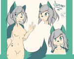 anthro blue_eyes breasts featureless_breasts featureless_crotch female fluffy fluffy_tail fur grey_hair hair multicolored_tail nude solo tail tan_body tan_fur fejess96 summer_(fejess96) canid canine mammal 2018 5:4 hi_res