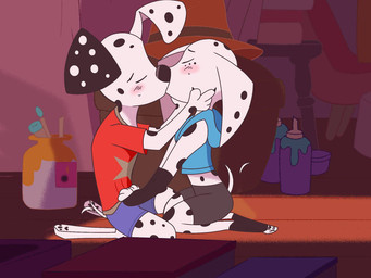 anthro attic black_body black_bottomwear black_clothing black_fur black_nose black_shorts black_spots blue_bottomwear blue_clothing blue_hoodie blue_shorts blue_topwear blush blush_lines bottomwear clothing duo eyes_closed female floppy_ears freckled_face freckles fur heterochromatic_ears hoodie kissing leg_markings male male/female markings red_clothing red_shirt red_t-shirt red_topwear shirt shorts socks_(marking) spots spotted_body spotted_fur t-shirt tail tail_motion tailwag topwear white_body white_fur white_spots seisai1751 101_dalmatian_street 101_dalmatians disney dolly_(101_dalmatians) dylan_(101_dalmatians) canid canine canis dalmatian domestic_dog mammal 4:3 brother_(lore) brother_and_sister_(lore) incest_(lore) sibling_(lore) sister_(lore)