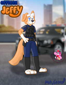 3_toes anthro blood blue_eyes blush bodily_fluids boyfriend/boyfriend clothing duo electronics feet fur gun heart_eyes heart_symbol love magazine_(gun) male male/male nosebleed orange_body orange_fur pawpads pink_body pink_fur police police_officer police_uniform ranged_weapon toeless_legwear toes topwear uniform vest walkie-talkie weapon pepto_heeler_(artist) jeffy_heeler border_collie canid canine canis cattledog collie domestic_dog herding_dog mammal mixed_breed pastoral_dog sheepdog absurd_res hi_res