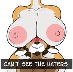 anthro areola big_breasts blush boob_hat breasts duo facial_hair female huge_breasts male male/female nipples these_aren't_my_glasses wide_hips skidd can't_see_the_haters uberquest kibbles_(uberquest) mason_hamrell canid canine canis deer domestic_dog mammal hi_res meme