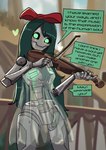 blush bow_ribbon bowed_string_instrument female green_eyes green_hair hair heart_symbol machine musical_instrument not_furry solo string_instrument text veil violin basedbinkie warhammer_(franchise) warhammer_40000 bahiti humanoid necron robot absurd_res english_text hi_res