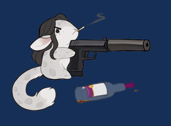 alcohol ambiguous_gender angry beverage bottle chibi cigarette container fluffy fluffy_tail gun hair handgun long_ears long_hair nude pistol ranged_weapon silencer sitting smoking solo spots tail weapon brinstar emiko_(bludii) felid hybrid lagomorph leporid mammal pantherine rabbit snow_leopard vampire 2022 alpha_channel digital_media_(artwork) hi_res portrait