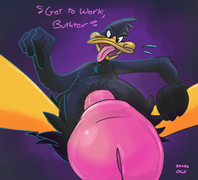 4_fingers angry anthro arm_tuft beak belly biped black_belly black_body black_chest black_eyes black_feathers bodily_fluids chest_tuft collarbone command commanding_viewer dialogue elbow_tuft feathers fingers first_person_view genital_focus genitals gesture glistening glistening_foreskin glistening_genitalia glistening_penis hand_gesture hand_on_leg hand_on_own_leg hand_on_own_thigh hand_on_thigh head_tuft humanoid_genitalia humanoid_penis looking_at_viewer male nude open_mouth pecs penis penis_focus penis_towards_viewer pointing pointing_at_penis pointing_at_self pose saliva solo talking_to_viewer text tongue tongue_out tuft white_sclera yellow_beak yellow_legs stevethedragon looney_tunes warner_brothers daffy_duck anatid anseriform avian bird duck 2020 absurd_res colored dated detailed digital_drawing_(artwork) digital_media_(artwork) digital_painting_(artwork) english_text hi_res krita_(artwork) painting_(artwork) pinup shaded signature