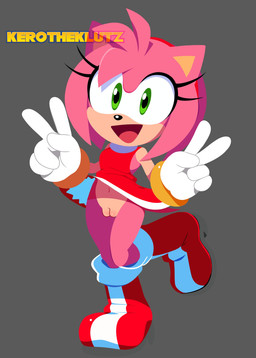 accident accidental_exposure anthro clothed clothing female fur genitals gesture gloves green_eyes hair hand_gesture handwear looking_at_viewer no_underwear oblivious open_mouth pink_body posing_for_picture simple_background smile solo tail text topwear v_sign kerotheklutz sega sonic_the_hedgehog_(series) amy_rose eulipotyphlan hedgehog mammal absurd_res digital_media_(artwork) english_text hi_res watermark