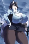 anthro big_breasts breasts clothed clothing curvy_figure eyewear female genitals glasses huge_breasts looking_at_viewer mature_anthro mature_female neck_tuft open_mouth pussy solo standing thick_thighs tuft voluptuous opqhlak felid feline mammal 2018 2:3 absurd_res hi_res