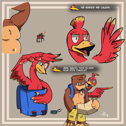 admiring anthro backpack dialogue duo female feral gesture hand_gesture heart_symbol lawn_chair looking_down male male/female map married_couple open_mouth overweight pointing rubbing_head smile text str8aura-no-not-that-one banjo-kazooie rareware banjo_(banjo-kazooie) kazooie avian bear bird breegull mammal 1:1 english_text hi_res multiple_images