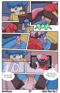 ageplay anthro aroused baby_powder blue_body blue_fur blue_hair bodily_fluids brown_body brown_fur clothed clothing condom cum dialogue diaper erection female fur furniture genital_fluids genitals green_eyes hair infantilism male male/female penis pink_eyes pink_hair roleplay sexual_barrier_device tail text unclean_diaper urine used_diaper wearing_diaper wet_diaper bewskyss canid canine mammal absurd_res comic english_text hi_res