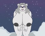 anthro areola bare_chest big_breasts black_areola black_nipples breasts claws curvy_female curvy_figure eyebrows female finger_claws fur grey_hair hair huge_breasts long_hair nipples nude open_mouth overweight overweight_anthro overweight_female pink_tongue purple_eyes slightly_chubby slightly_chubby_anthro slightly_chubby_female snow solo star thick_thighs tongue tongue_out voluptuous white_body white_fur wide_hips crispymutton kira_(crispymutton) bear mammal polar_bear ursine 5:4 absurd_res hi_res