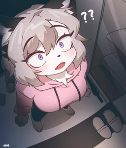anthro barefoot blush breasts clothed clothed_anthro clothed_female clothing cute_fangs fangs feet female female_anthro fur grey_hair hair high-angle_view hoodie kemono open_mouth purple_eyes question_mark solo teeth tongue topwear white_body white_fur kloe_mone kloe_(kloe_mone) mammal mustelid musteline stoat true_musteline weasel 2024 absurd_res digital_media_(artwork) hi_res
